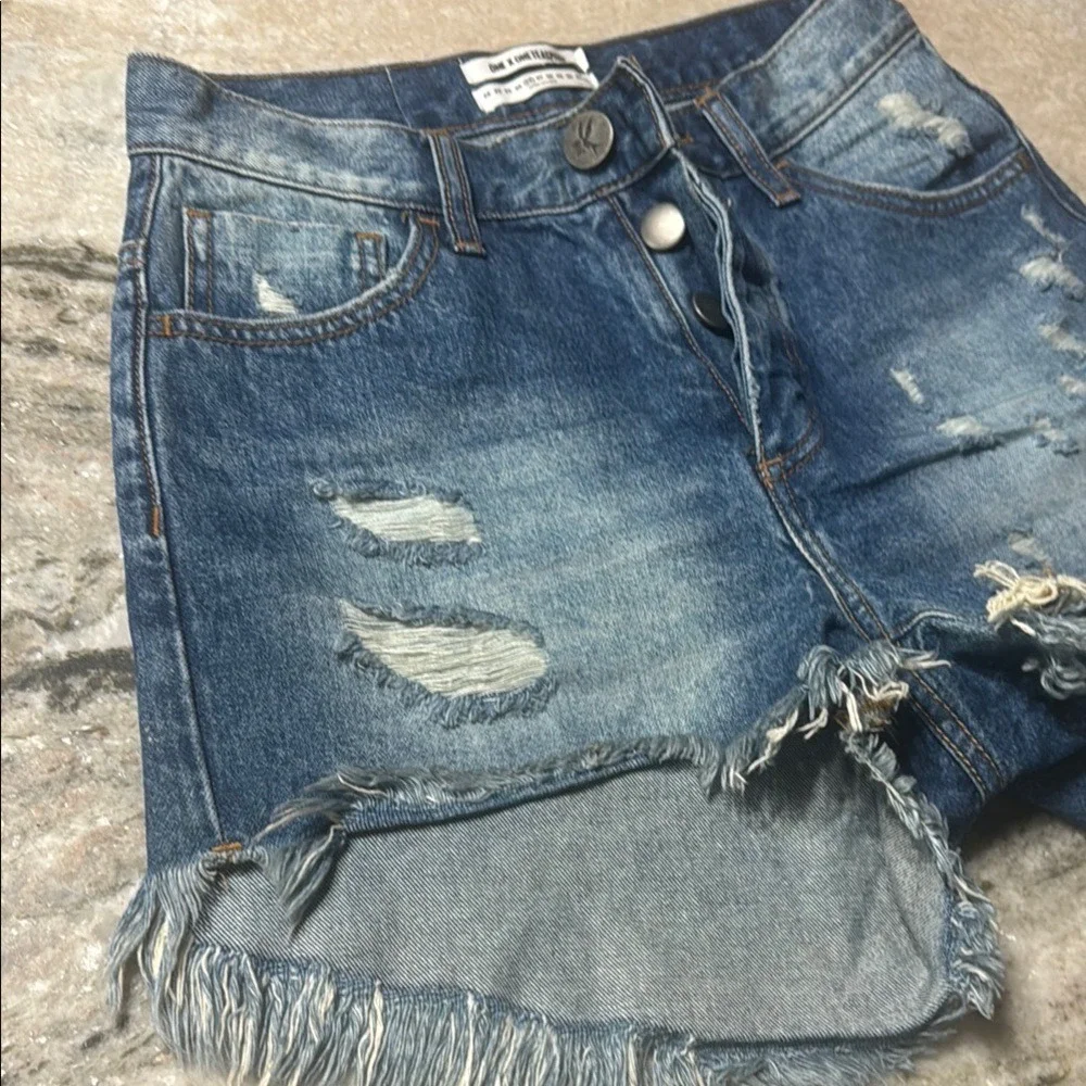 One Teaspoon High Waist Bonita Denim Shorts‎ Blue Distressed Button Fly Size 26